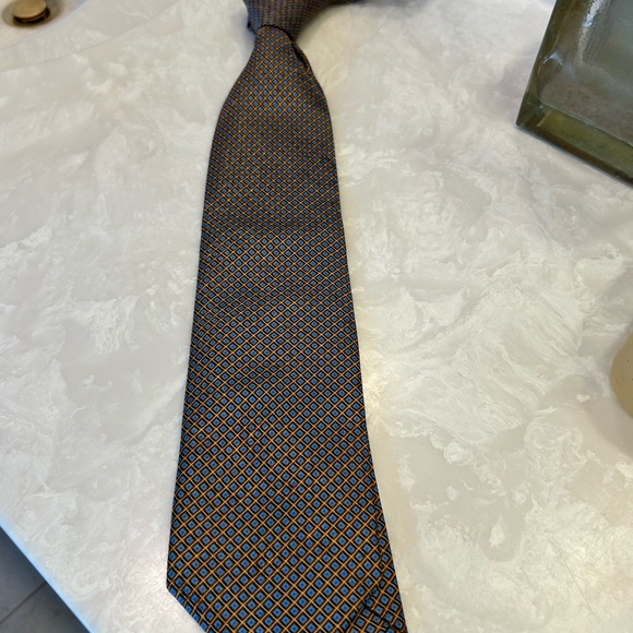 Stefano Ricci Blue and Gold Geometric Tie, 100% Silk, Made in Italy - Picture 7 of 9